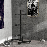 Olympic Weight Plate Rack With 4 Wheels And 6 Fasten Clamps | Black
