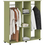Mobile Double Open Wardrobe W/ Clothes Hanging Rail | Green