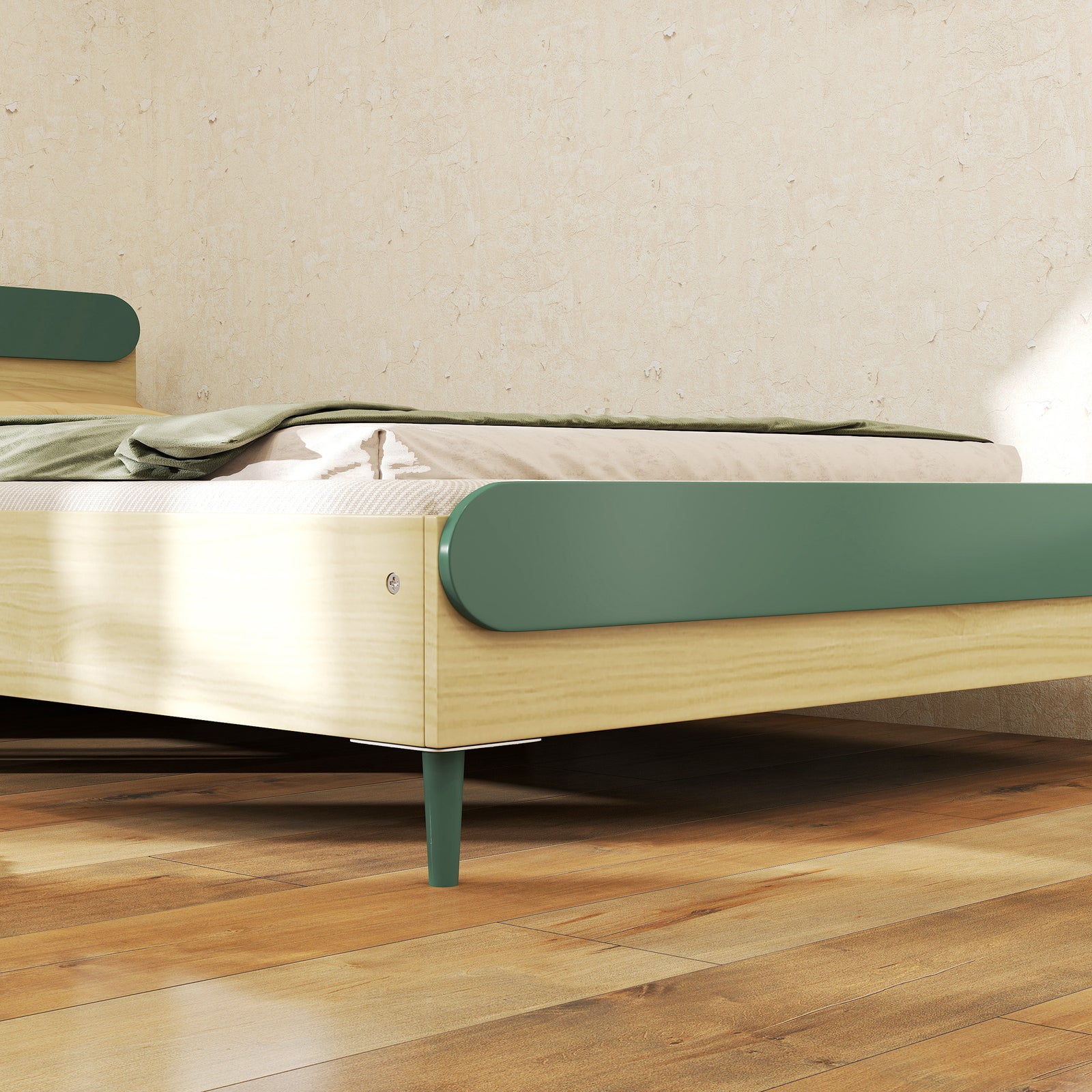 Aiyaplay Toddler Bed, Kids Bed W/ Safety Rail, 195 X 103 X 60.5cm, Green