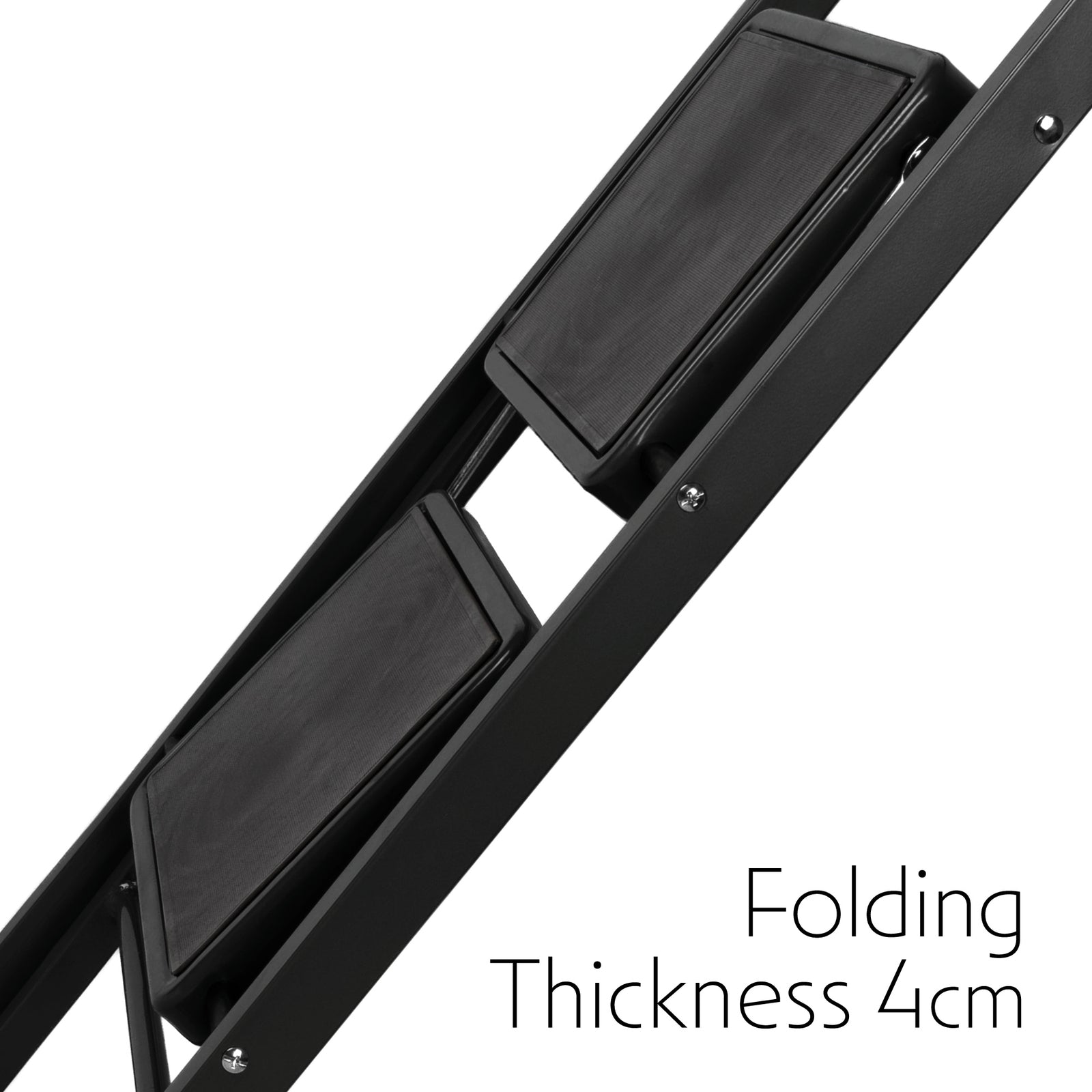 2 Step Ladder Black, Heavy-duty Steel Folding Home Diy Step Stool With Wide Non-slip Steps & Anti Slip Feet 150kg Capacity | 2 Step | Black