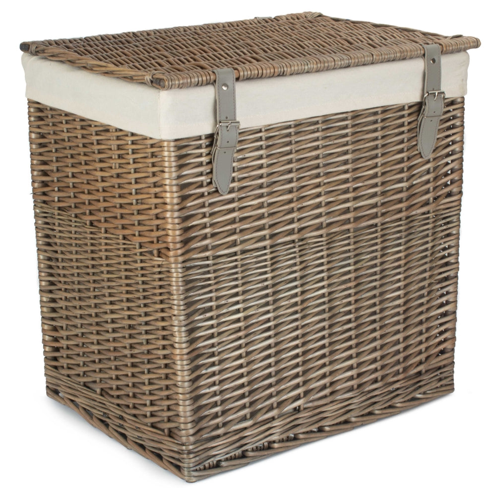 White Cotton Lined Boutique Antique Wash Laundry Baskets | Set-of-2 | Brown