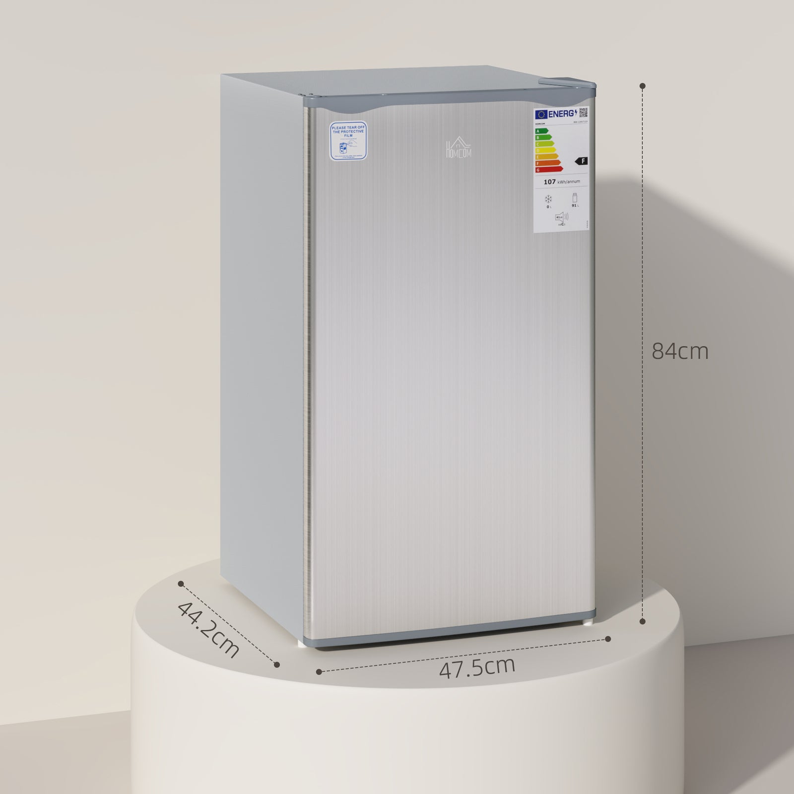91l Freestanding Under Counter Fridge Silver with Lock | One Size | Silver