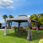 3 X 3(m) Garden Gazebo Double Top Gazebo Canopy W/ Curtains | Gray