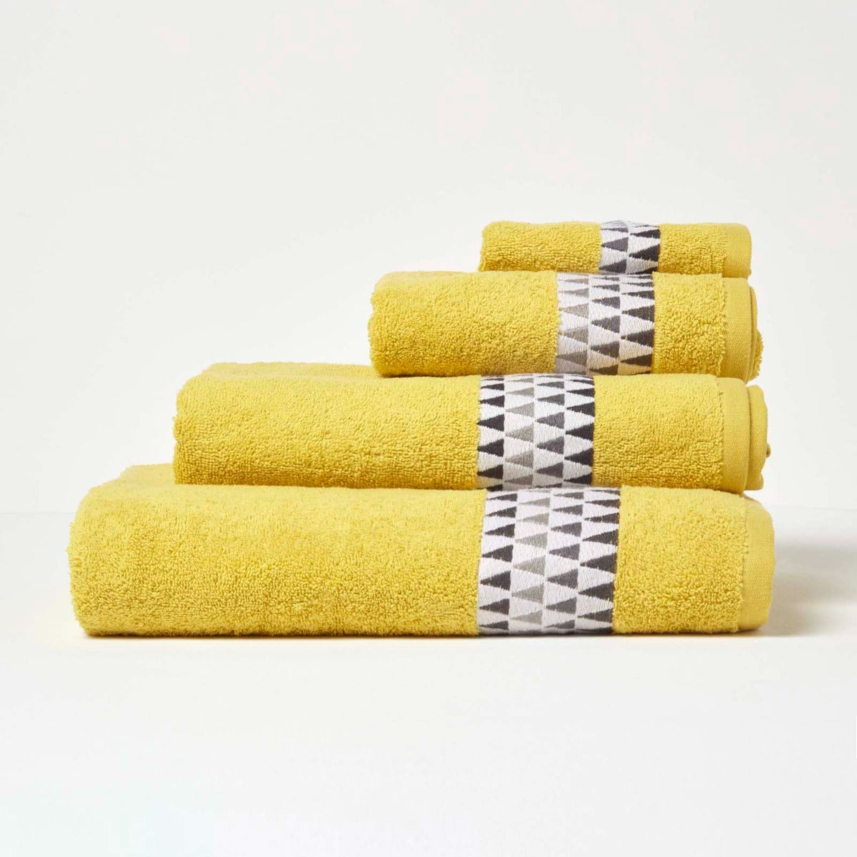 Geometric 100% Cotton Towel | Hand Towel | Ochre