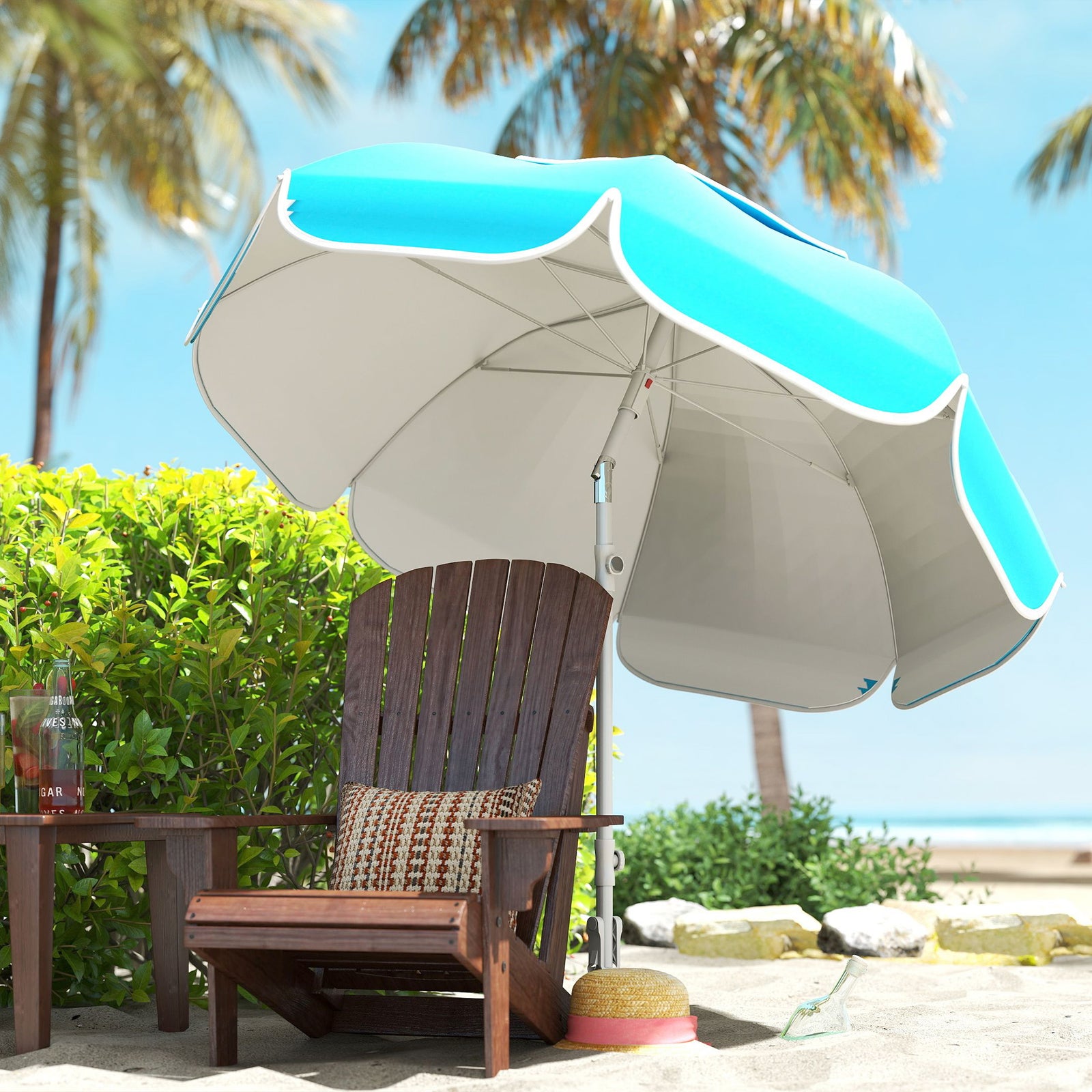 Beach Umbrella, Portable With Sand Anchor | Blue