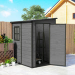Lean To Garden Shed, Plastic Tool Storage House W/ Lockable Door | Dark Grey