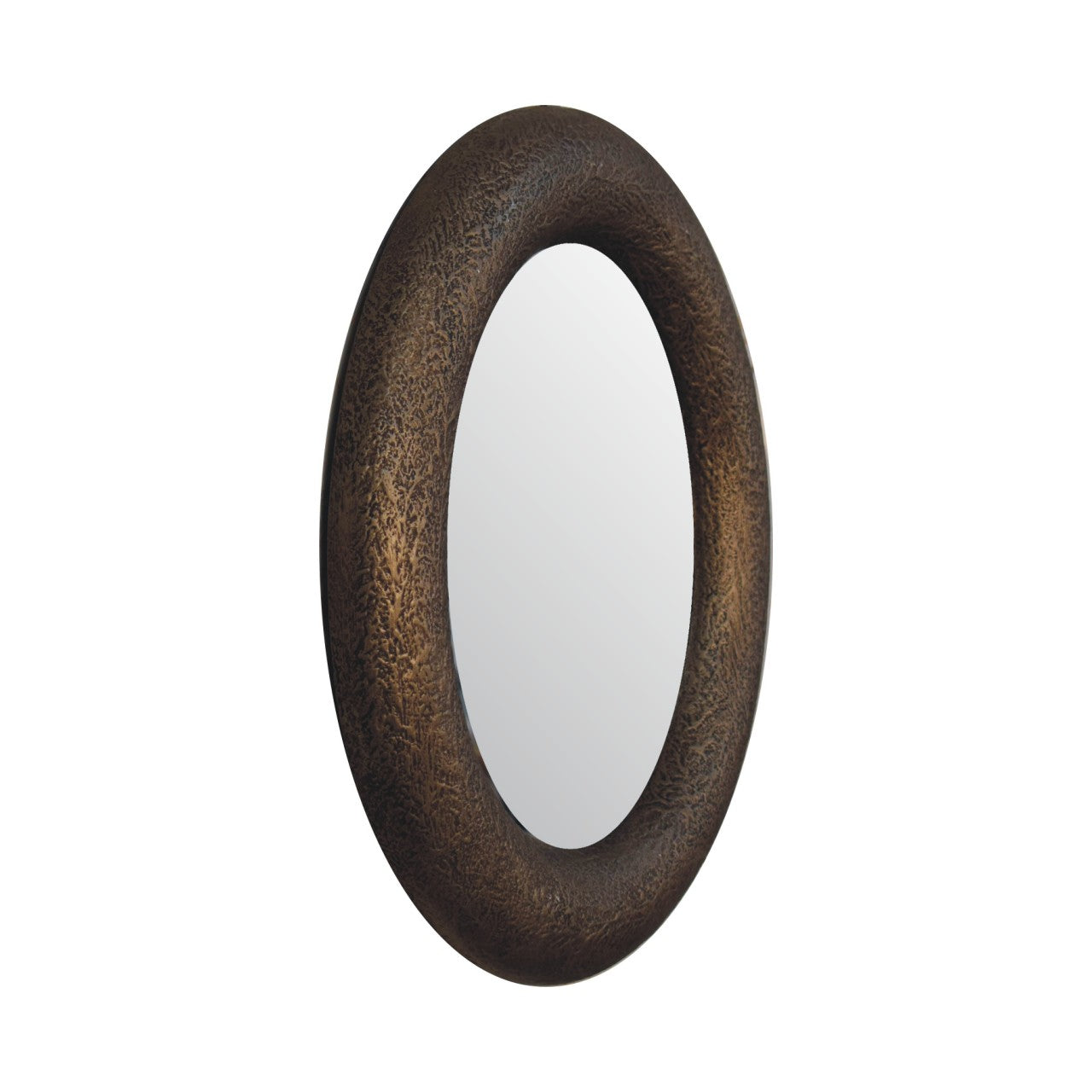 Solid Mango Wood Round Metallic Hammered Mirror