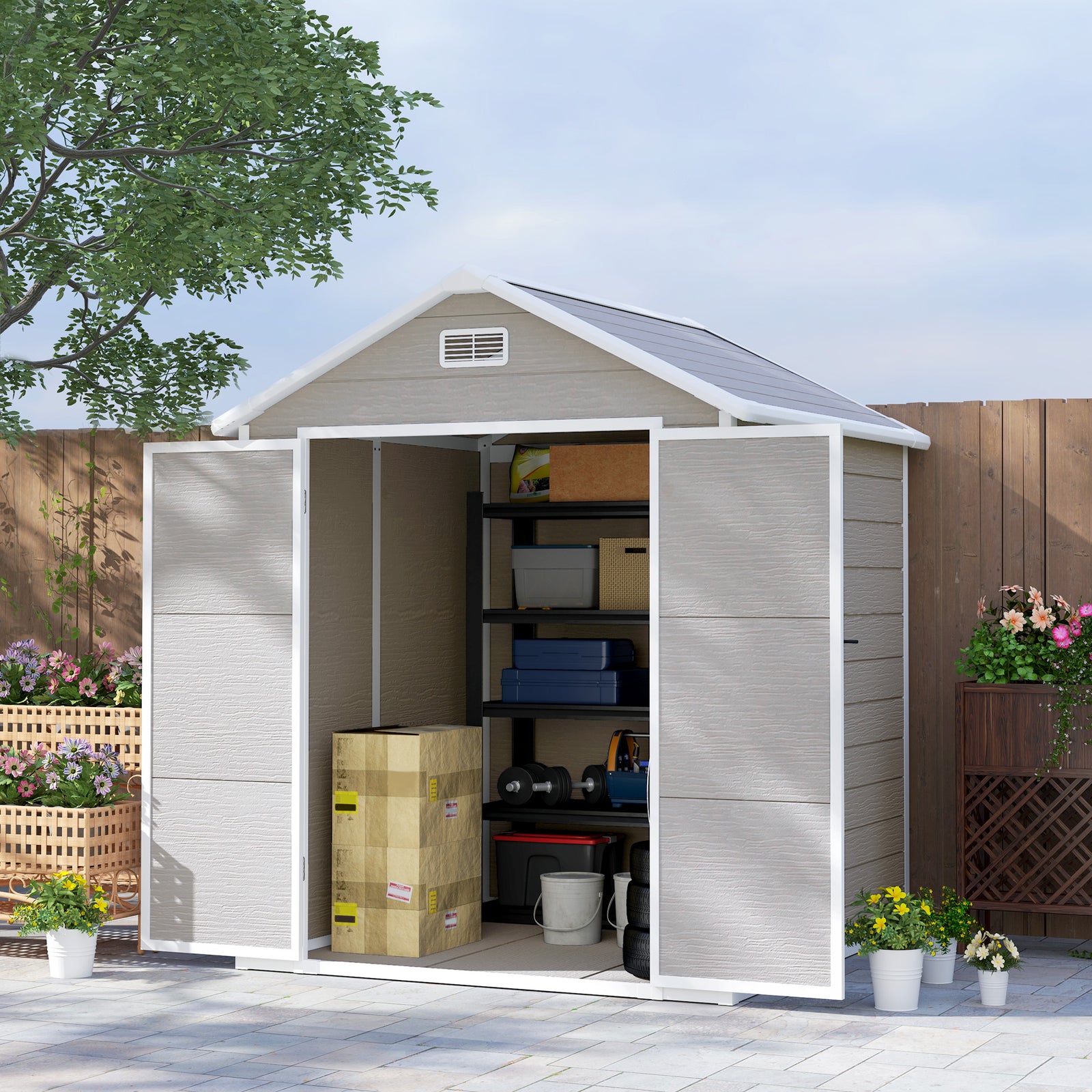 6 X 5ft Resin Garden Shed With Floor And Window | Dark Gray