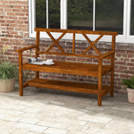 Wooden Garden Bench W/ Armrests