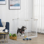 Pet Safety Gate 5 Panels Playpen Metal Fence W/ Walk Through Door | White