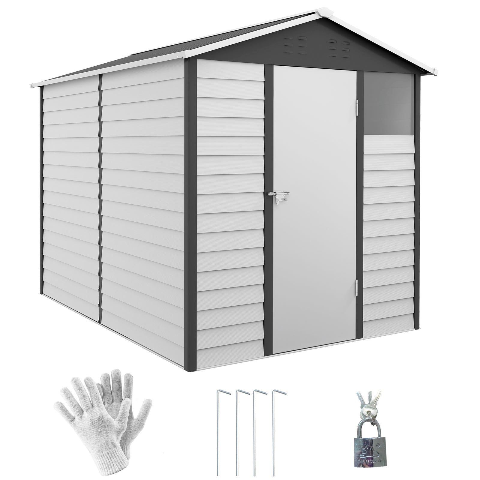 9'x6' Galvanized Metal Garden Shed Tool Storage Shed Patio | Dark Gray