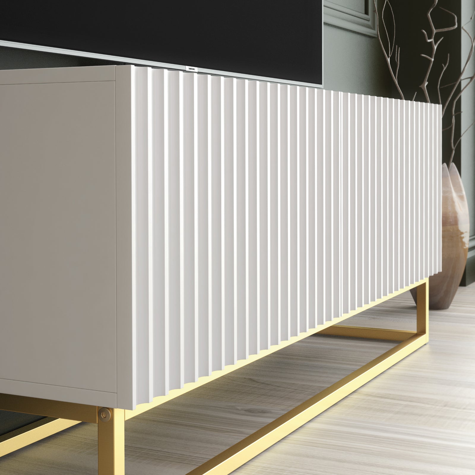 Ripple Tv Unit 100cm - Fluted Design | White