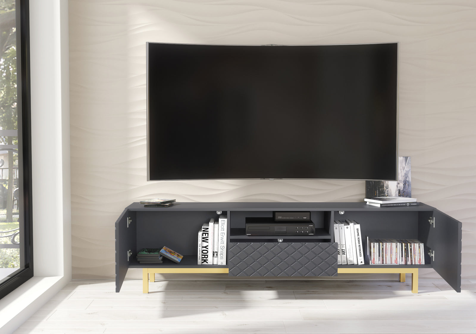 Diamond Luxe Tv Unit 180cm - Deco | Dark Grey