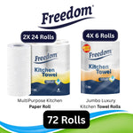 Freedom Soft White 3-ply 90 Rolls + Rhino Jumbo Kitchen Towels 24 Rolls