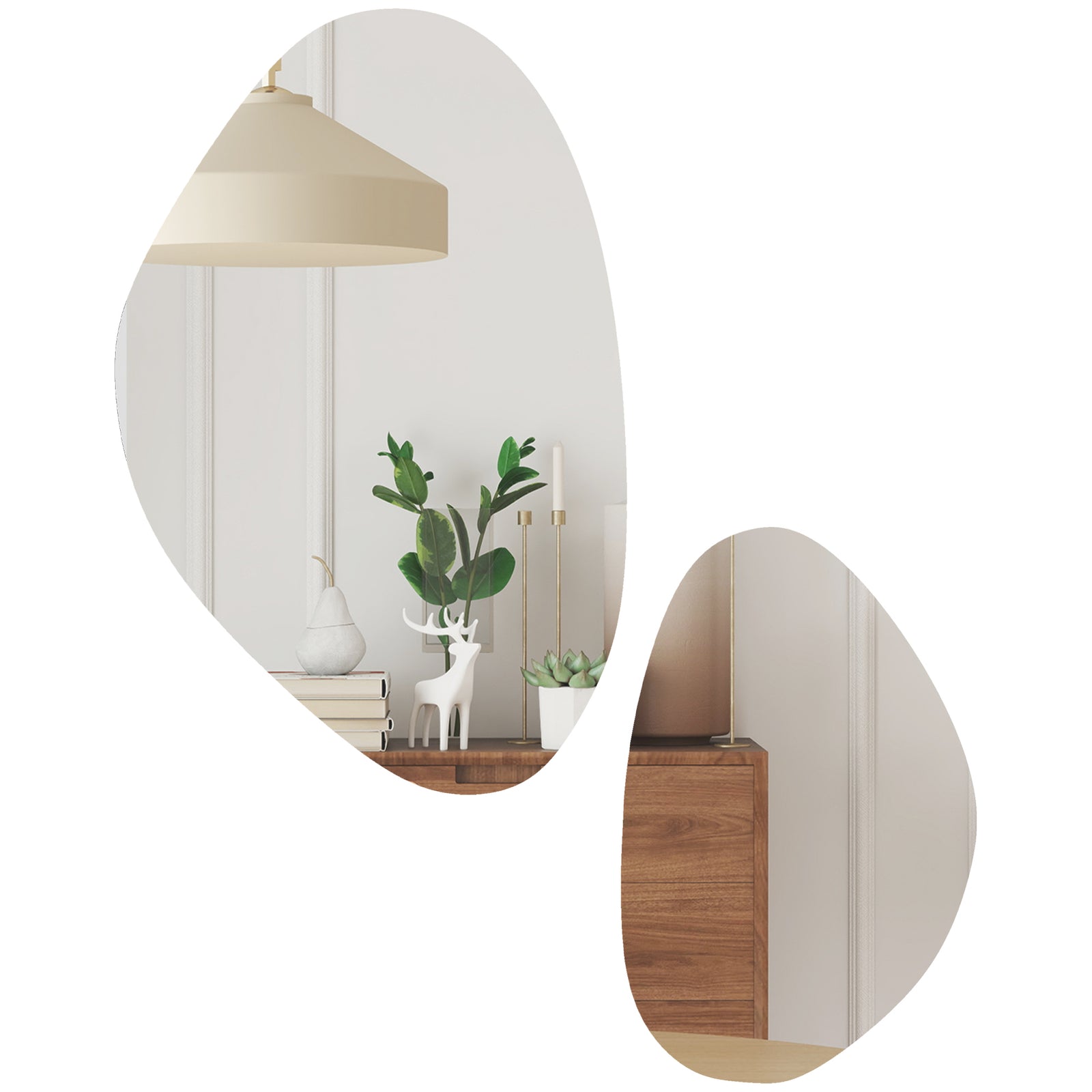 Pebble-shaped Decorative Mirror, Set Of 2 Wall Mirror | Gold