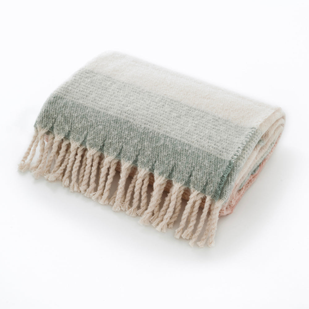 Rossendale Soft Jacquard 130x170cm Fringed Throw Blanket | 130cm x 170cm | Blush