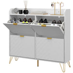 Narrow Shoe Storage Cabinet With 4 Flip Drawers For 16 Pairs
