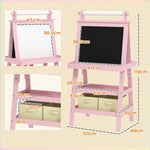 Double-sided Art Easel For Kids W/ Paper Roll, Storage Baskets | Pink
