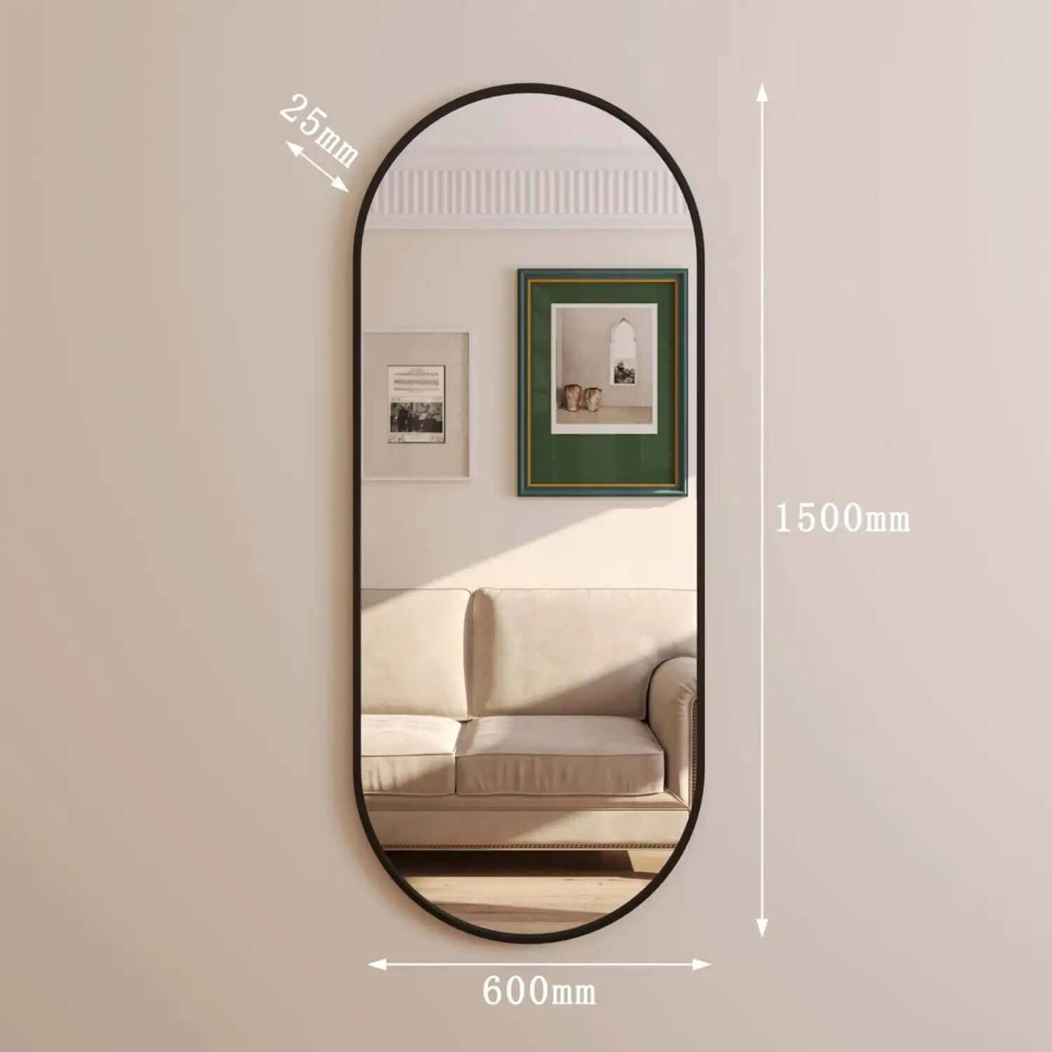 Emi - Black Metal Runway Oval Mirror | 150cm x 60cm