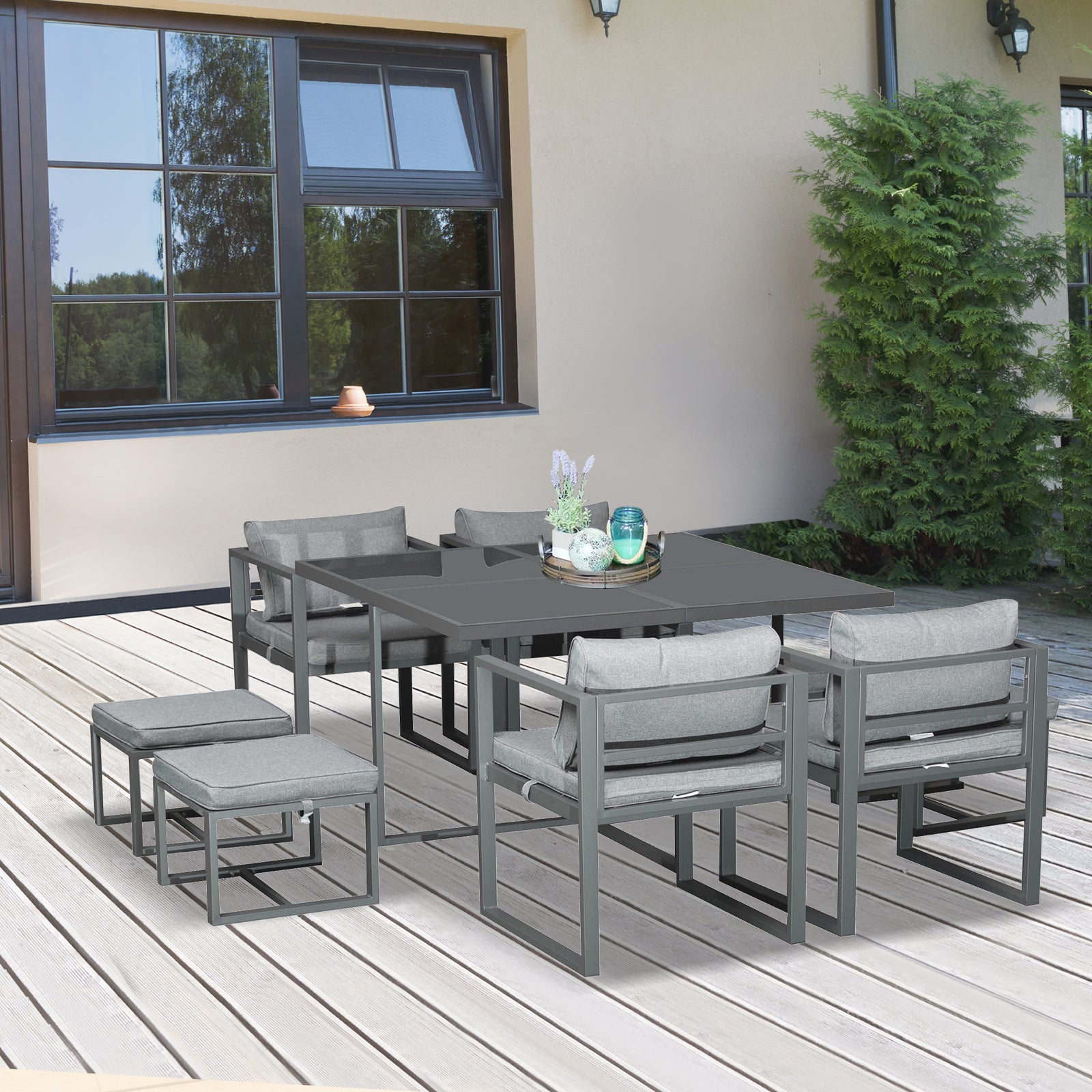 Outsunny 9pcs Patio Dining Sets 4 Chairs 4 Ottoman Cushioned