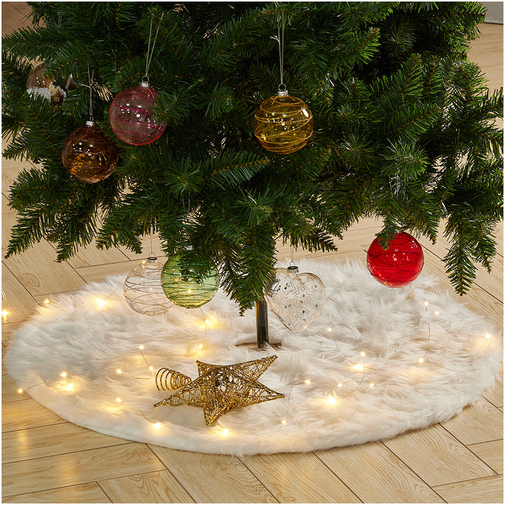 Snow White Plush Christmas Tree Skirt For Holiday Decoration 78cm/90cm/122cm Diameter | Medium | White