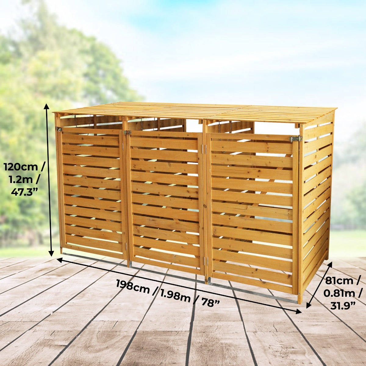 Wheelie Bin Storage | Triple | Brown
