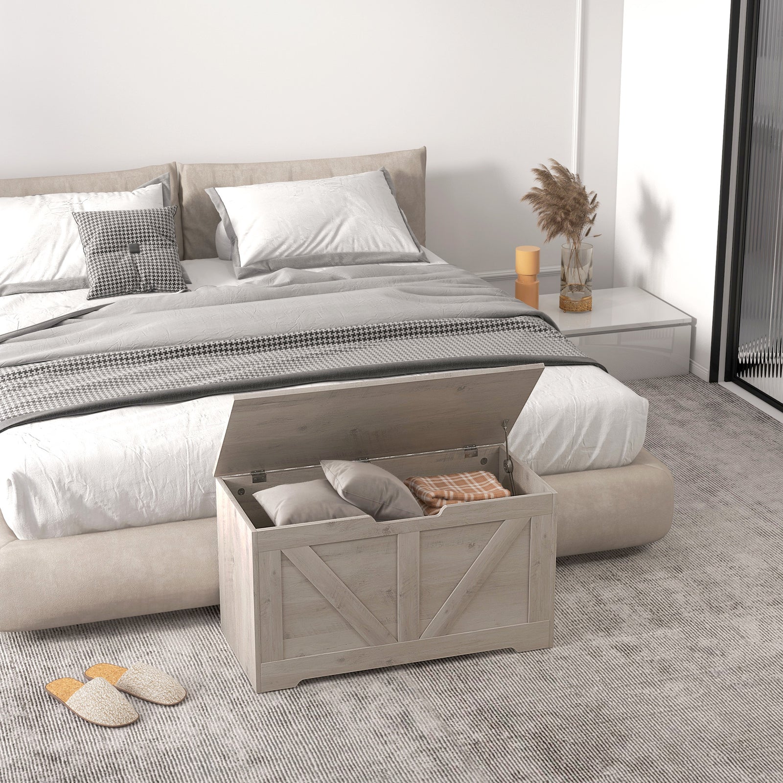 Storage Trunk For Living Room, With Safety Hinges 80cm | One Size | Gray