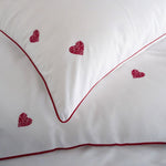 Embroidered Filigree Hearts Duvet Cover Set – 100% Cotton Bedding In White & Red | King | White