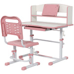 Height Adjustable Kids Desk And Chair Set, With Drawer, Bookshelf | Pink