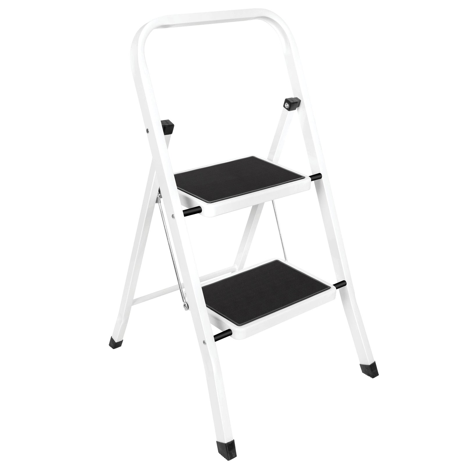 2 Step Ladder, Heavy-duty Steel Folding Home Diy Step Stool With Wide Non-slip Steps & Anti Slip Feet 150kg Capacity | 2 Step | White