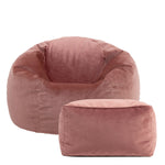 Aurora Velvet Bean Bag & Pouffe Chair & Pouffe Set | Pink