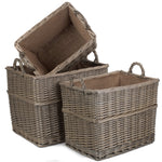 Wicker Rectangular Hessian Lined Log Storage Basket | Set-of-3 | Brown