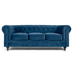 Chesterfield Scroll Arm Velvet Sofa 3 Seater | Navy Blue