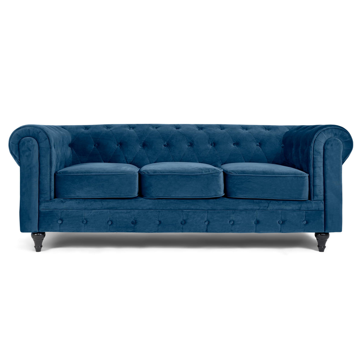 Chesterfield Scroll Arm Velvet Sofa 3 Seater | Navy Blue