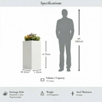 Zinc Galvanised Tall Square Planter | 32cm x 32cm x 75cm | White