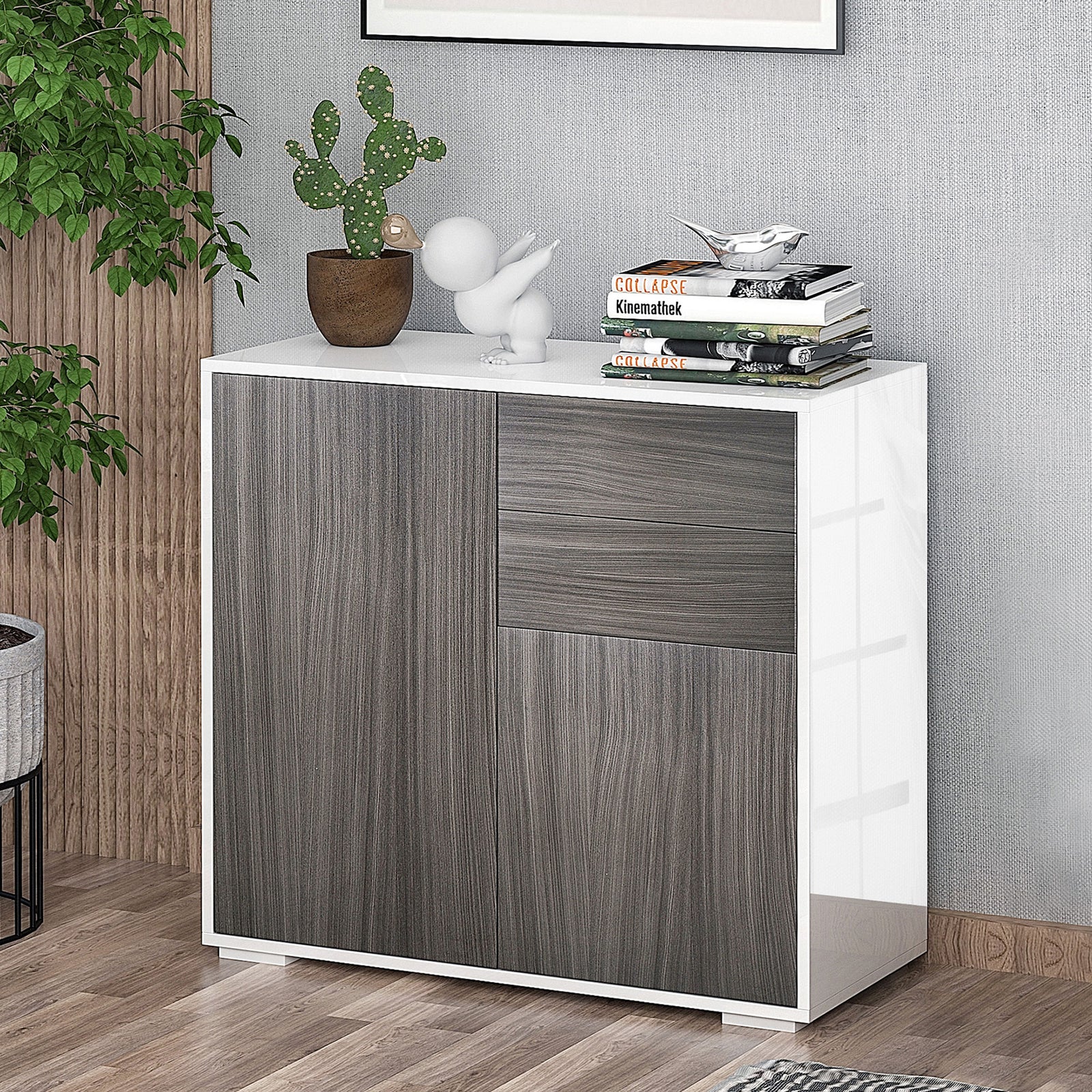 Side Cabinet With 2 Door Cabinet And 2 Drawer Home Office | One Size | Gray