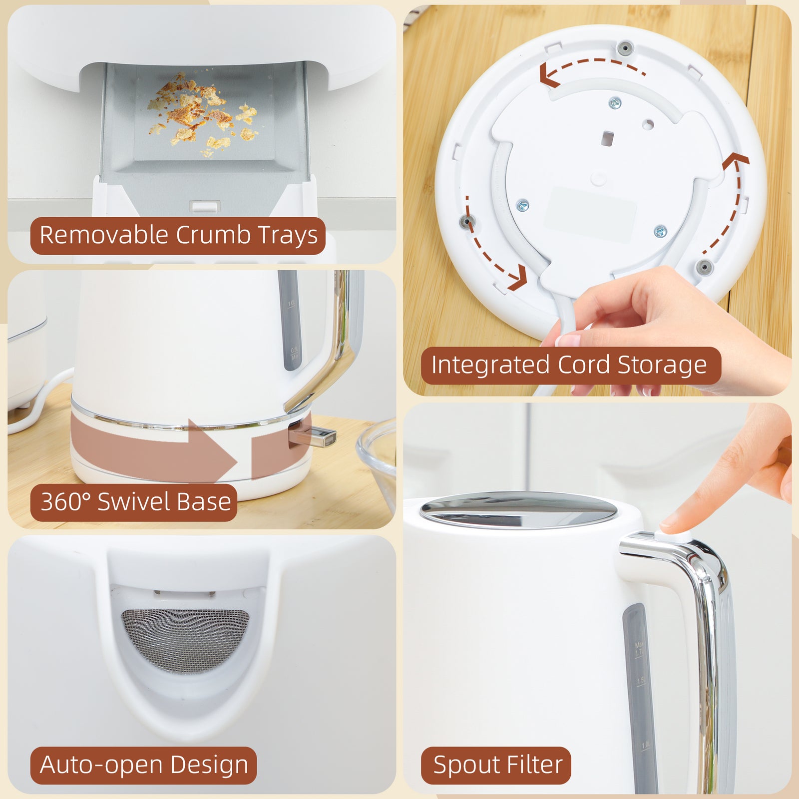1.7l 3000w Fast Boil Electric Kettle And 2 Slice Toaster Set | White