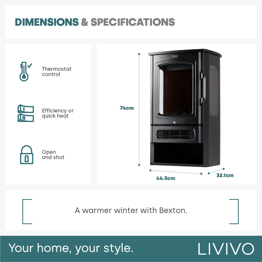 Electric Stove Fireplace 2000w Black With Flame Effect And Thermostat