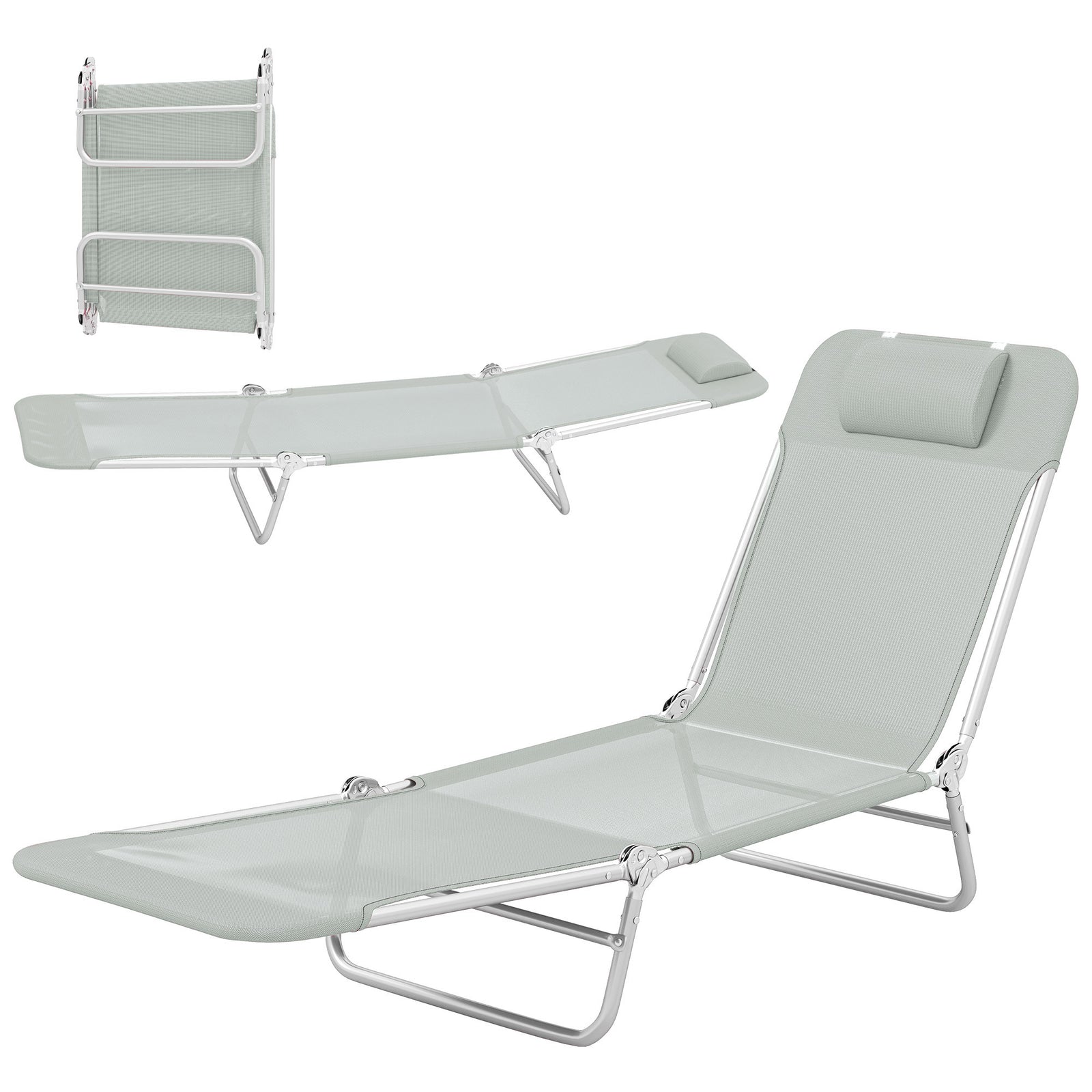 Sun Lounger Foldable Reclining Chair With Headrest | Light Grey