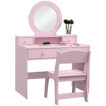 Kids Dressing Table Set W/ Stool, Mirror, Drawers - Pink | Pink