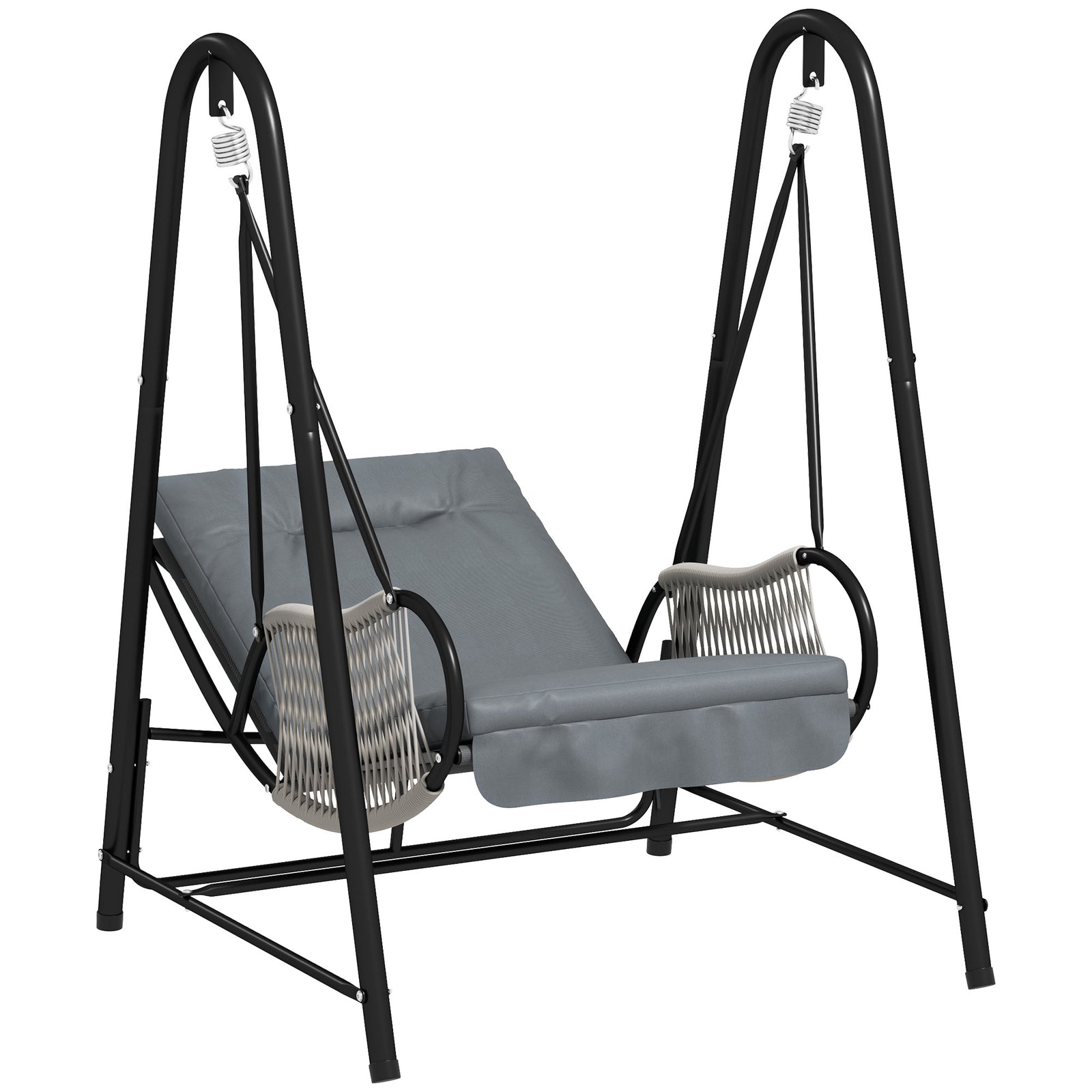 Rattan Swing Chair With Stand And Seat Cushion | Light Grey
