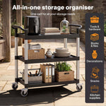 Tool Trolley 3 Tier Rolling Storage Cart Multi-functional Workplace Black | Black