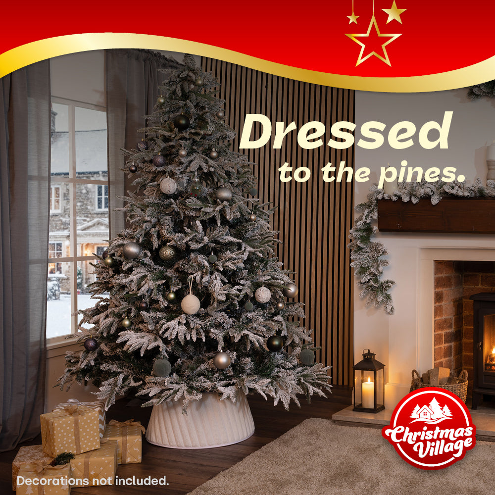 Round Faux Fur Christmas Tree Skirt With Velcro Closure | White