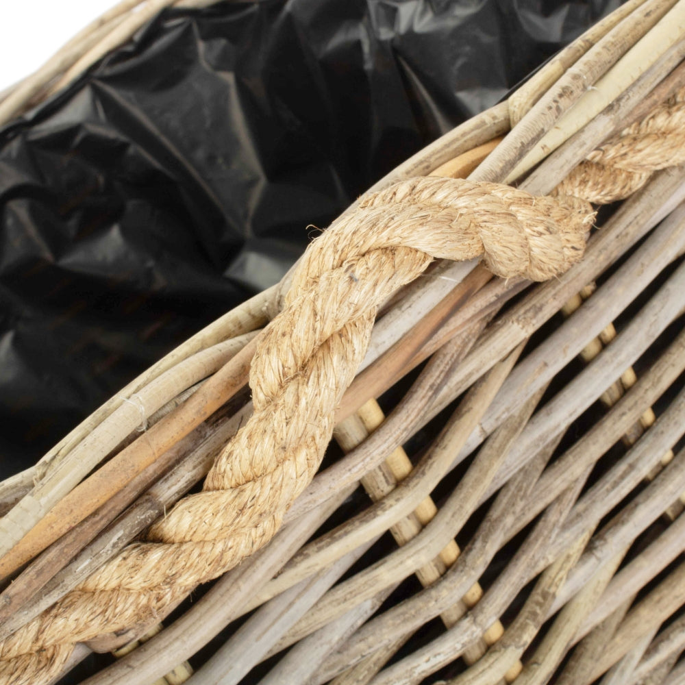 Square Tapered Rope Handled Rattan Planter With Plastic Lining | Small | Natural