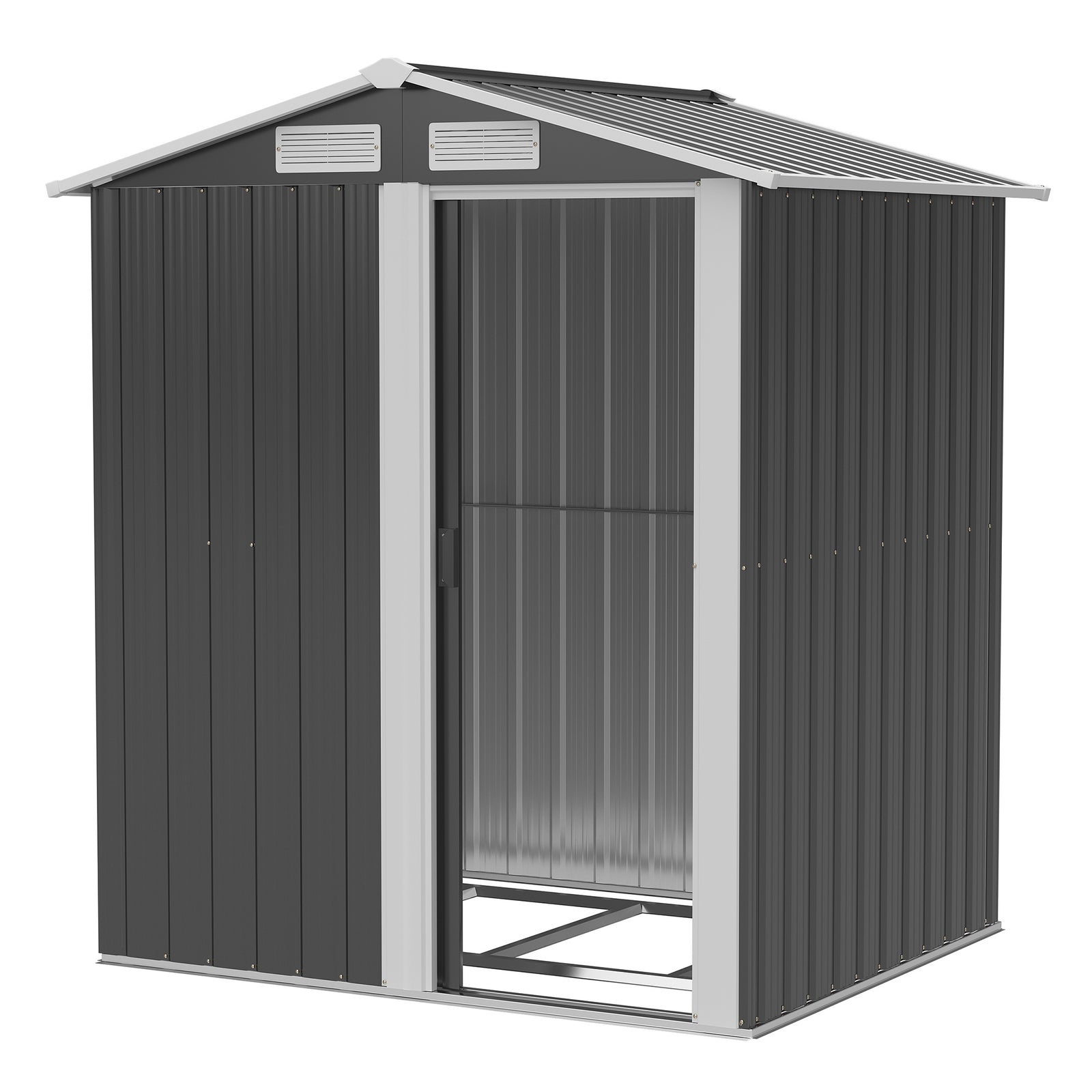 Outdoor Metal Storage Shed With Sliding Door Sloped Roof | Gray