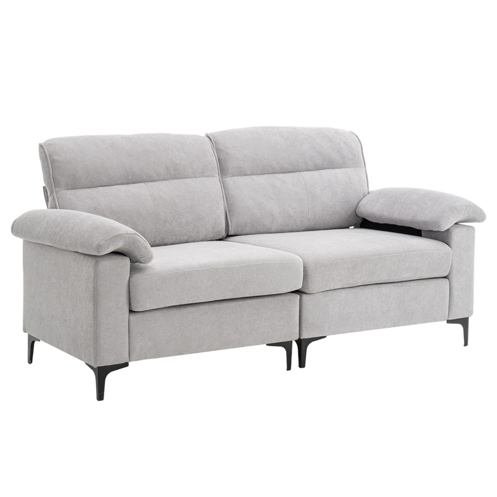 Minimalist Chenille Fabric Two-seat Sofa With Wooden Frame & Black Metal Legs | Grey