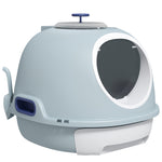 Cat Litter Box Pet Toilet W/ Scoop, Drawer, Skylight | Blue