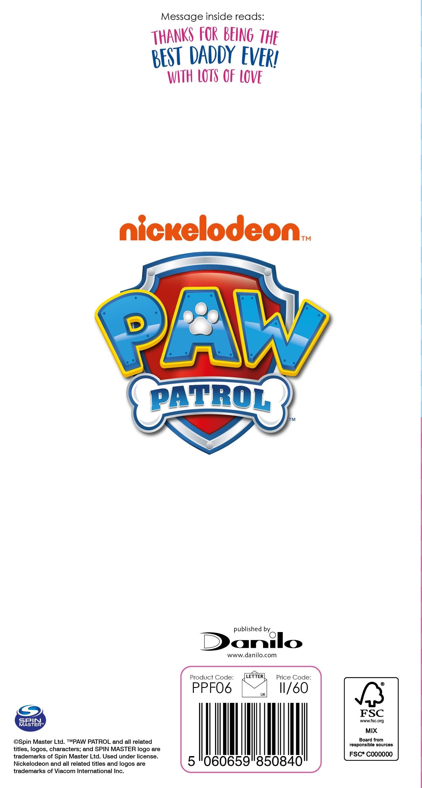 Paw Patrol Father's Day Card 'from Your Daughter' Official Product