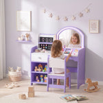 AIYAPLAY Kids Vanity Set, Dressing Table With Stool, Purple