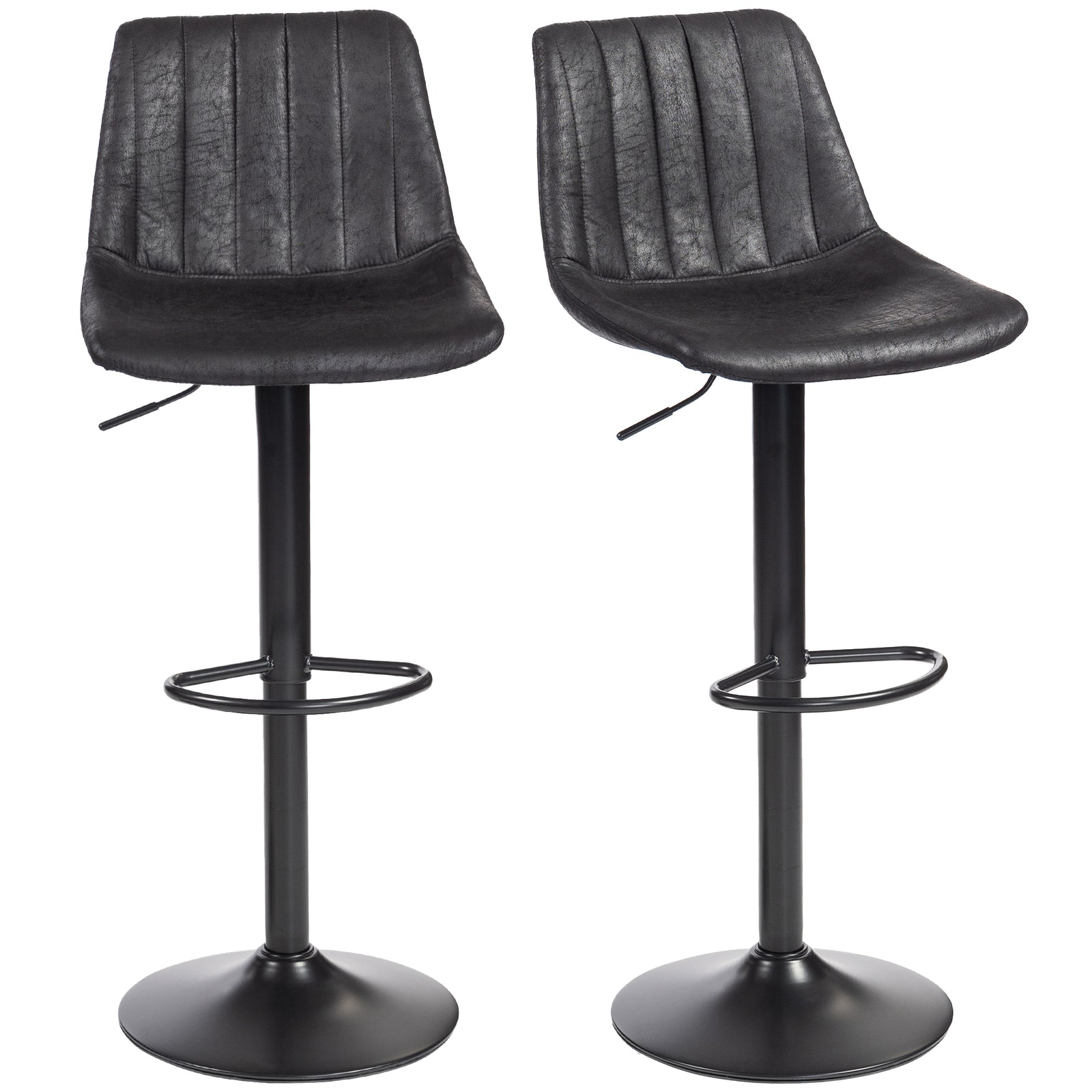 Bar Stools Set Of 2 Adjustable Swivel Bar Chairs With Backrest Black